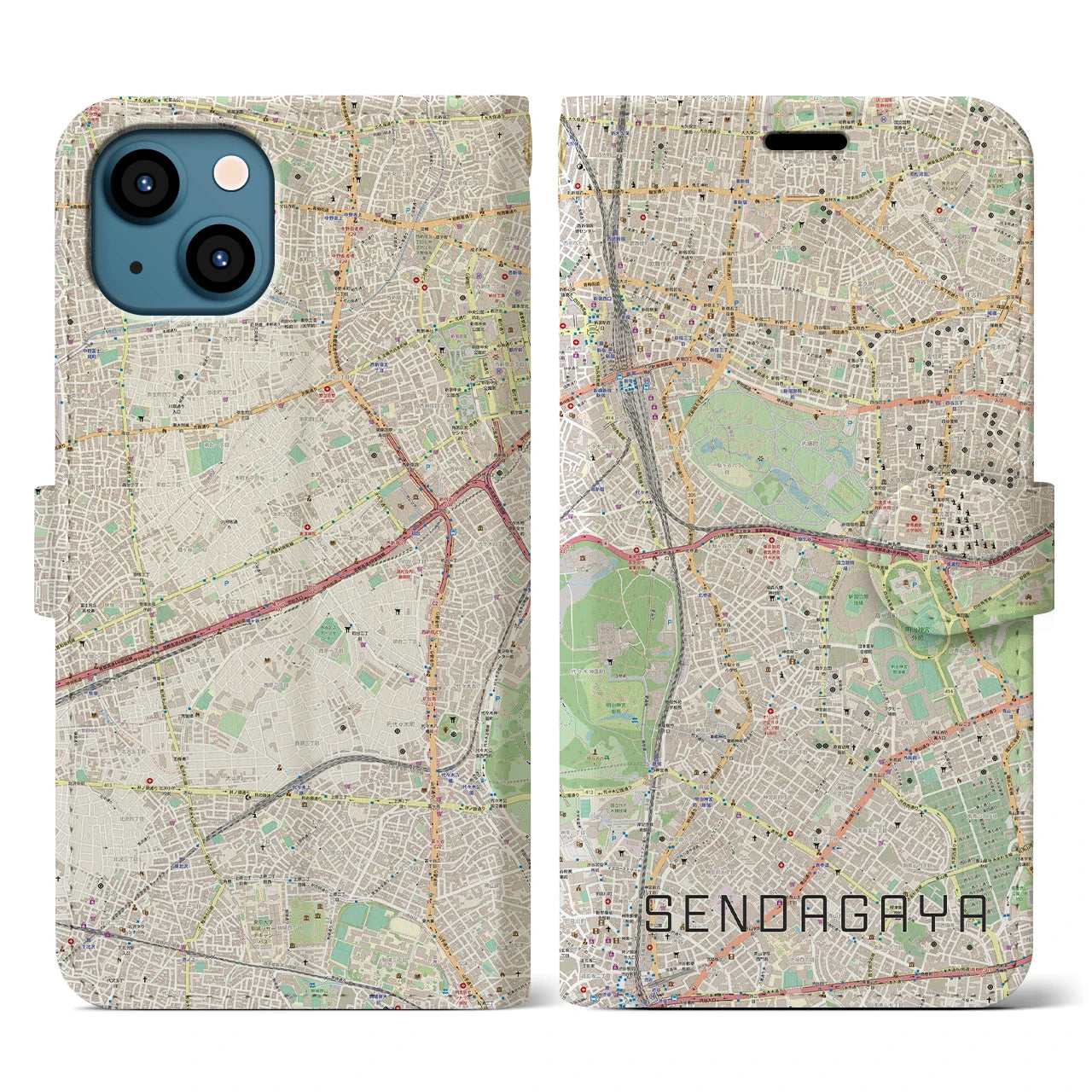【千駄ケ谷(東京都)】地図柄iPhoneケース(手帳タイプ)ナチュラル・iPhone 13 用