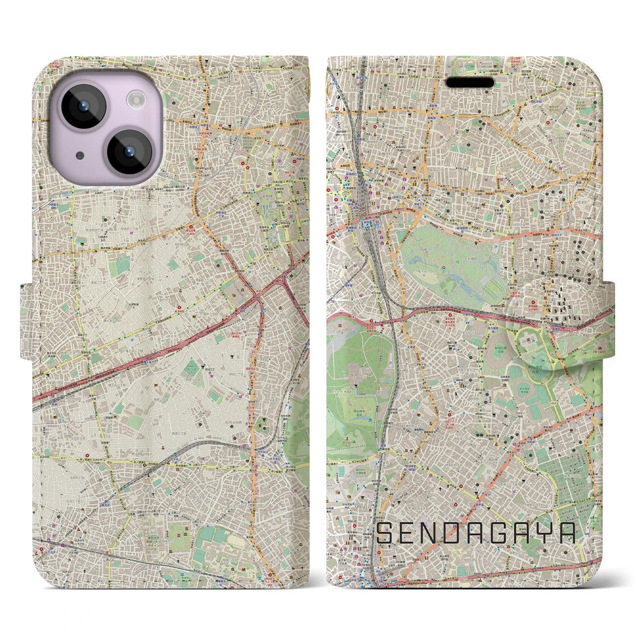 【千駄ケ谷(東京都)】地図柄iPhoneケース(手帳タイプ)ナチュラル・iPhone 14 用