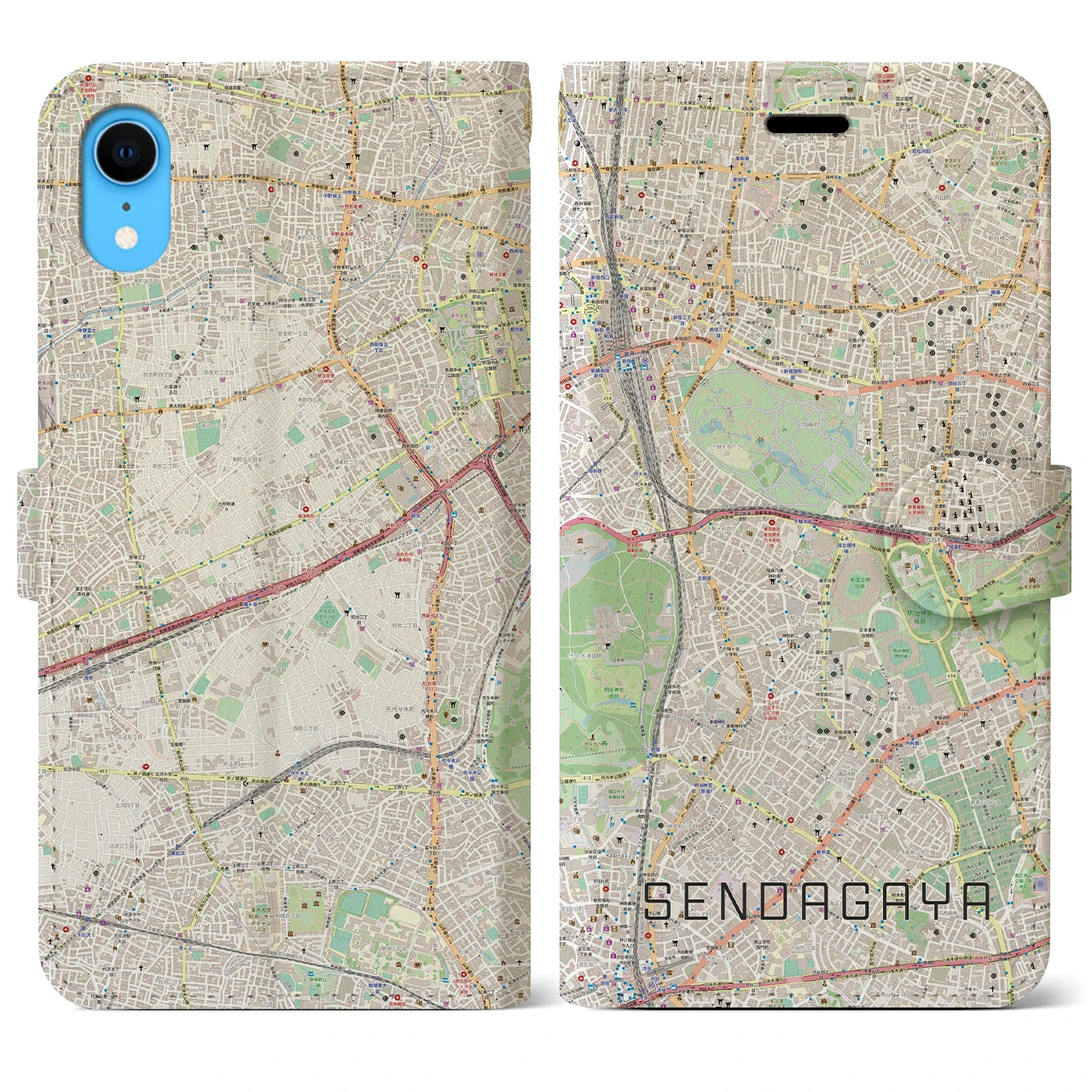 【千駄ケ谷(東京都)】地図柄iPhoneケース(手帳タイプ)ナチュラル・iPhone XR 用