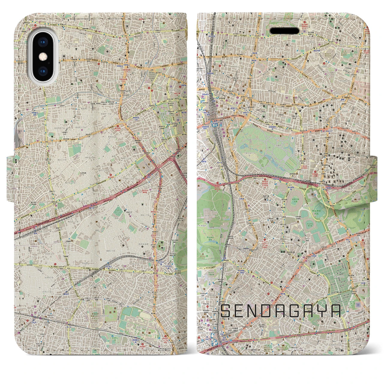 【千駄ケ谷(東京都)】地図柄iPhoneケース(手帳タイプ)ナチュラル・iPhone XS Max 用