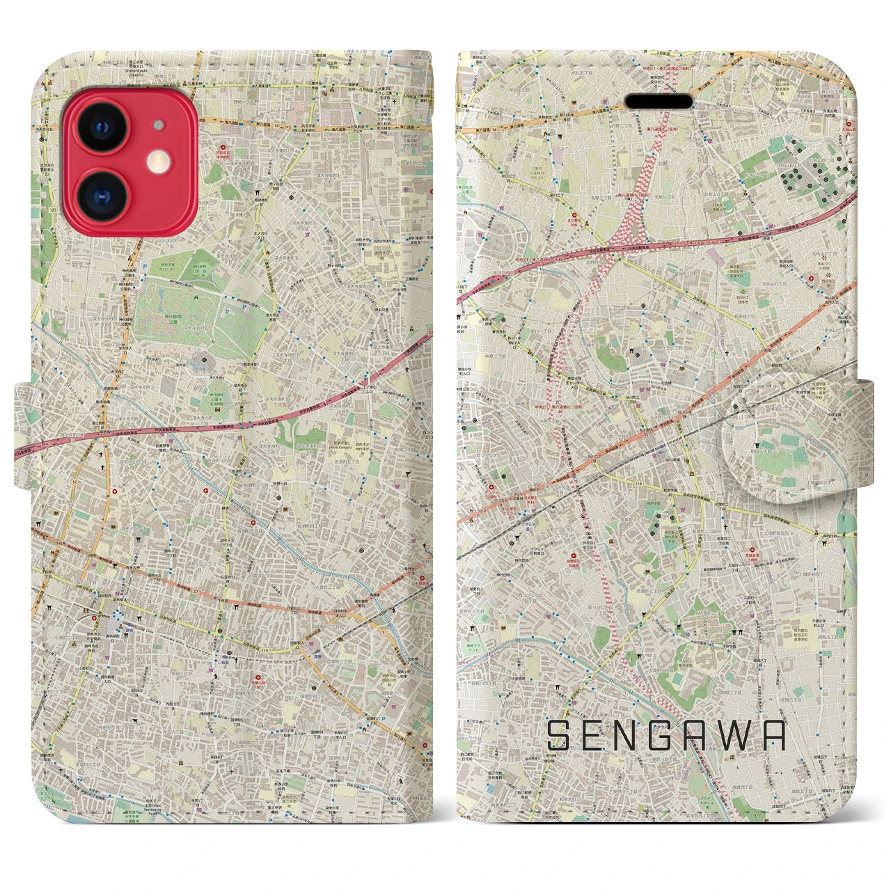 【仙川(東京都)】地図柄iPhoneケース(手帳タイプ)ナチュラル・iPhone 11 用