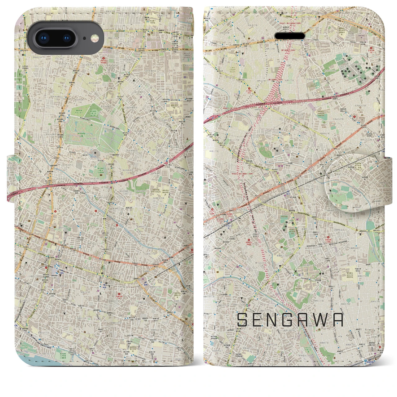 【仙川(東京都)】地図柄iPhoneケース(手帳タイプ)ナチュラル・iPhone 8Plus /7Plus / 6sPlus / 6Plus 用