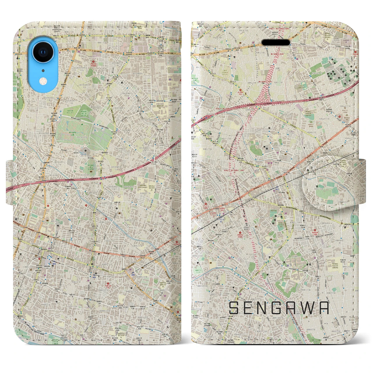【仙川(東京都)】地図柄iPhoneケース(手帳タイプ)ナチュラル・iPhone XR 用