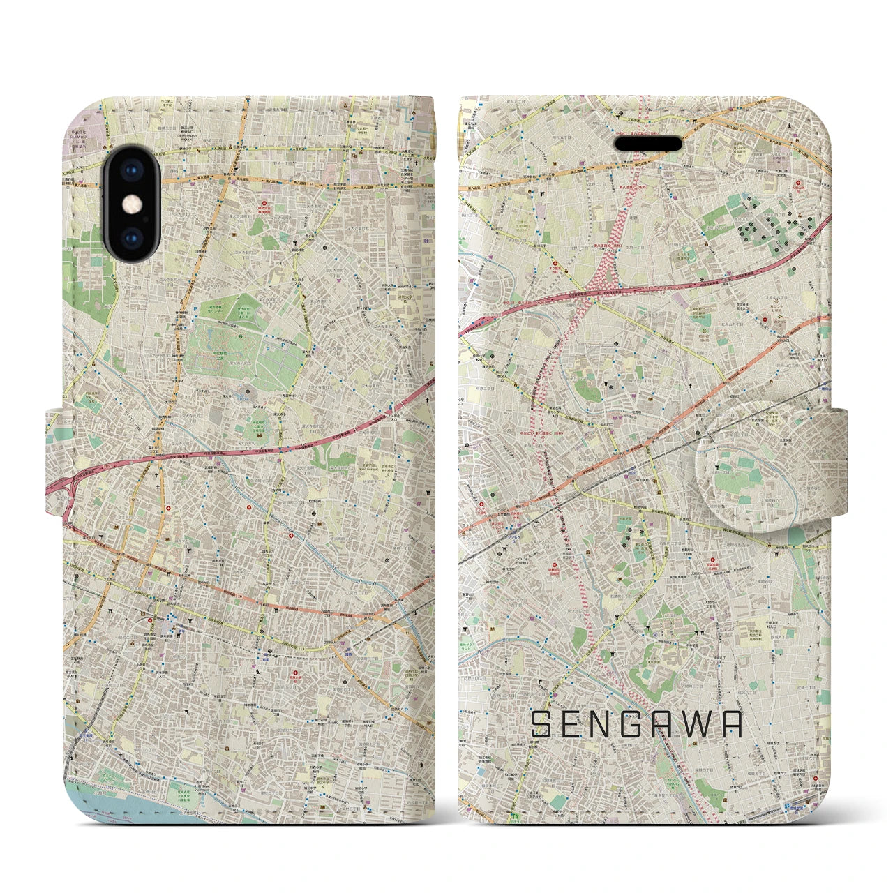 【仙川(東京都)】地図柄iPhoneケース(手帳タイプ)ナチュラル・iPhone XS / X 用