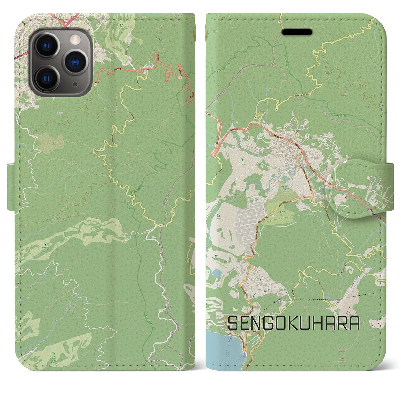 【仙石原(神奈川県)】地図柄iPhoneケース(手帳タイプ)ナチュラル・iPhone 11 Pro Max 用