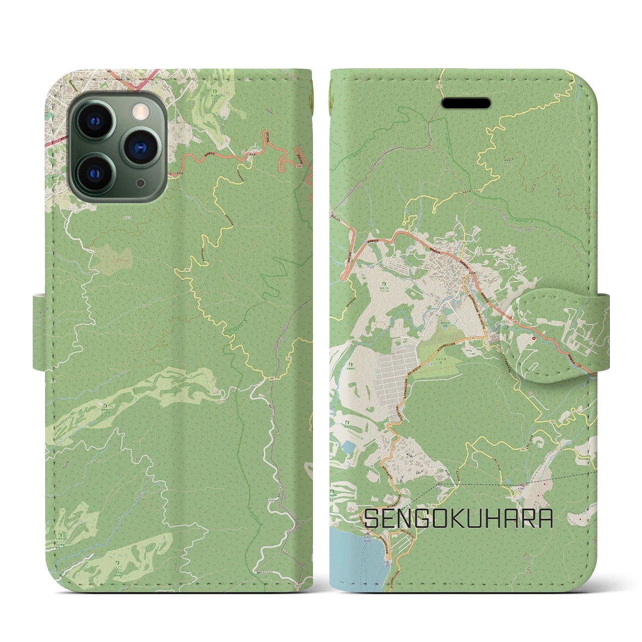 【仙石原(神奈川県)】地図柄iPhoneケース(手帳タイプ)ナチュラル・iPhone 11 Pro 用