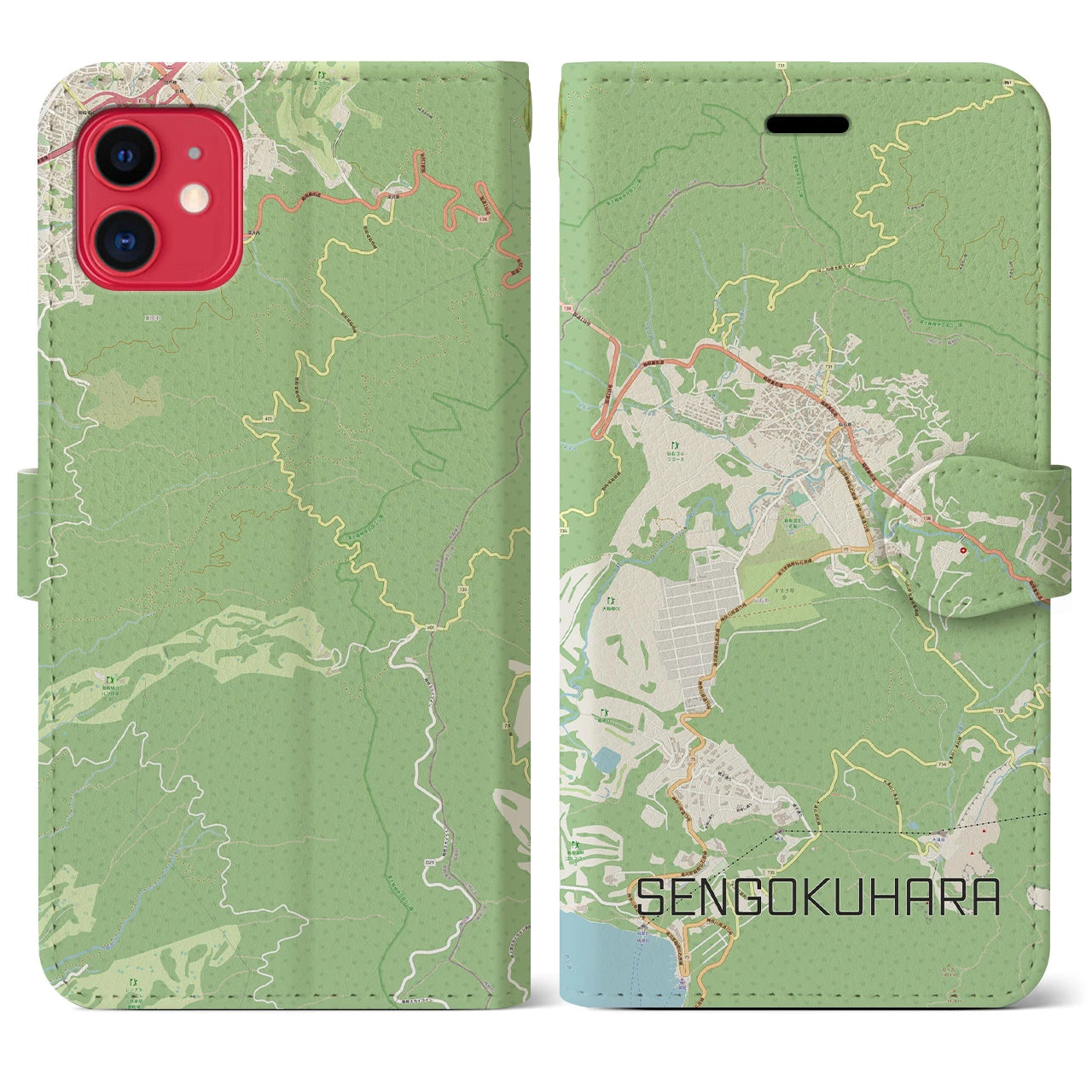 【仙石原(神奈川県)】地図柄iPhoneケース(手帳タイプ)ナチュラル・iPhone 11 用