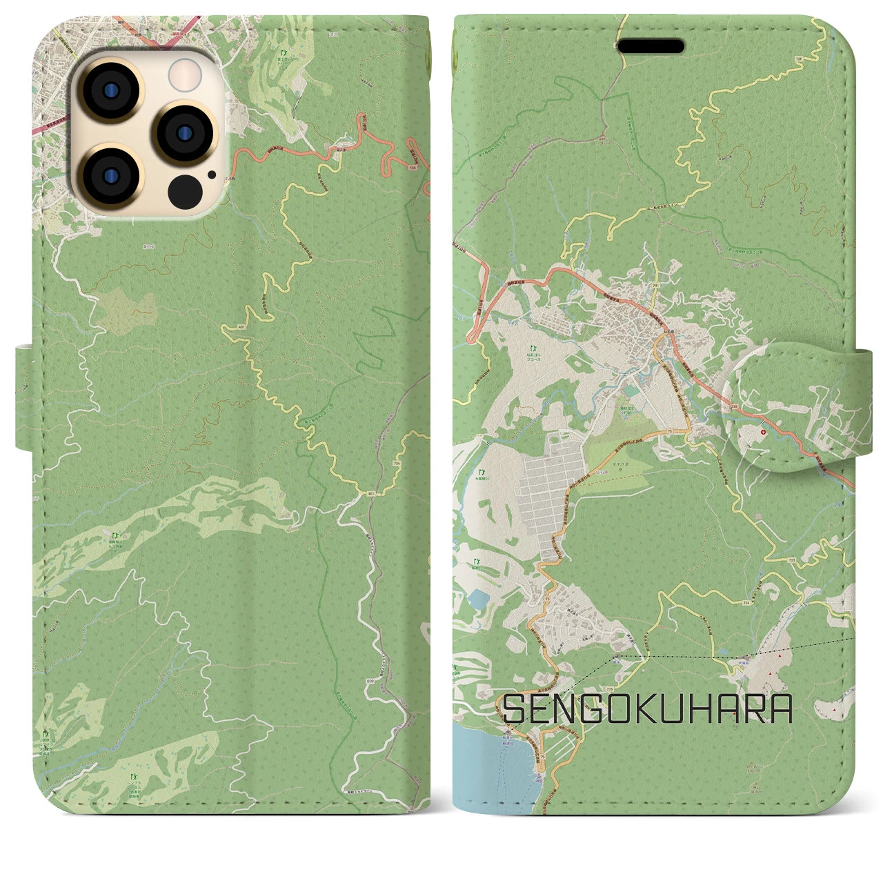 【仙石原(神奈川県)】地図柄iPhoneケース(手帳タイプ)ナチュラル・iPhone 12 Pro Max 用
