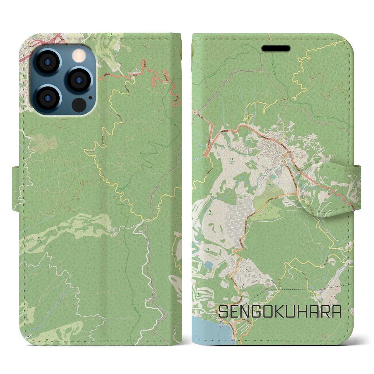 【仙石原(神奈川県)】地図柄iPhoneケース(手帳タイプ)ナチュラル・iPhone 12 / 12 Pro 用