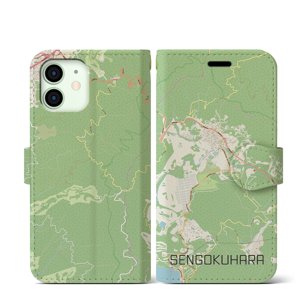 【仙石原(神奈川県)】地図柄iPhoneケース(手帳タイプ)ナチュラル・iPhone 12 mini 用