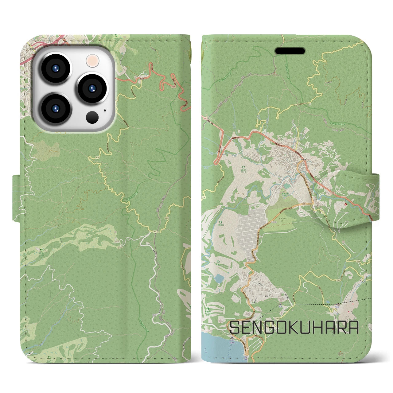 【仙石原(神奈川県)】地図柄iPhoneケース(手帳タイプ)ナチュラル・iPhone 13 Pro 用