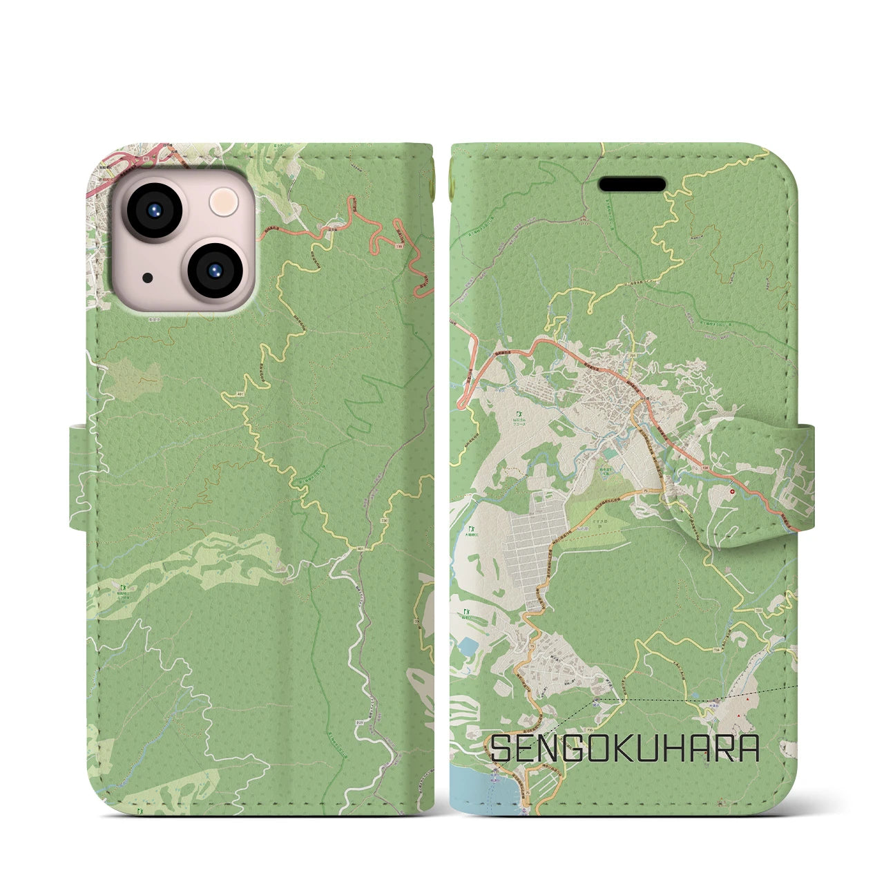 【仙石原(神奈川県)】地図柄iPhoneケース(手帳タイプ)ナチュラル・iPhone 13 mini 用