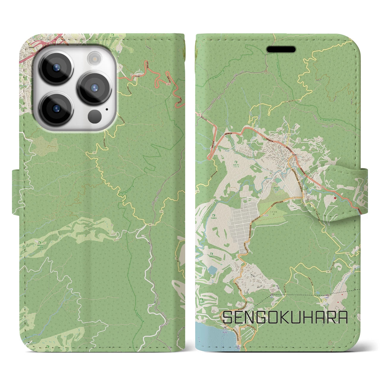 【仙石原(神奈川県)】地図柄iPhoneケース(手帳タイプ)ナチュラル・iPhone 14 Pro 用