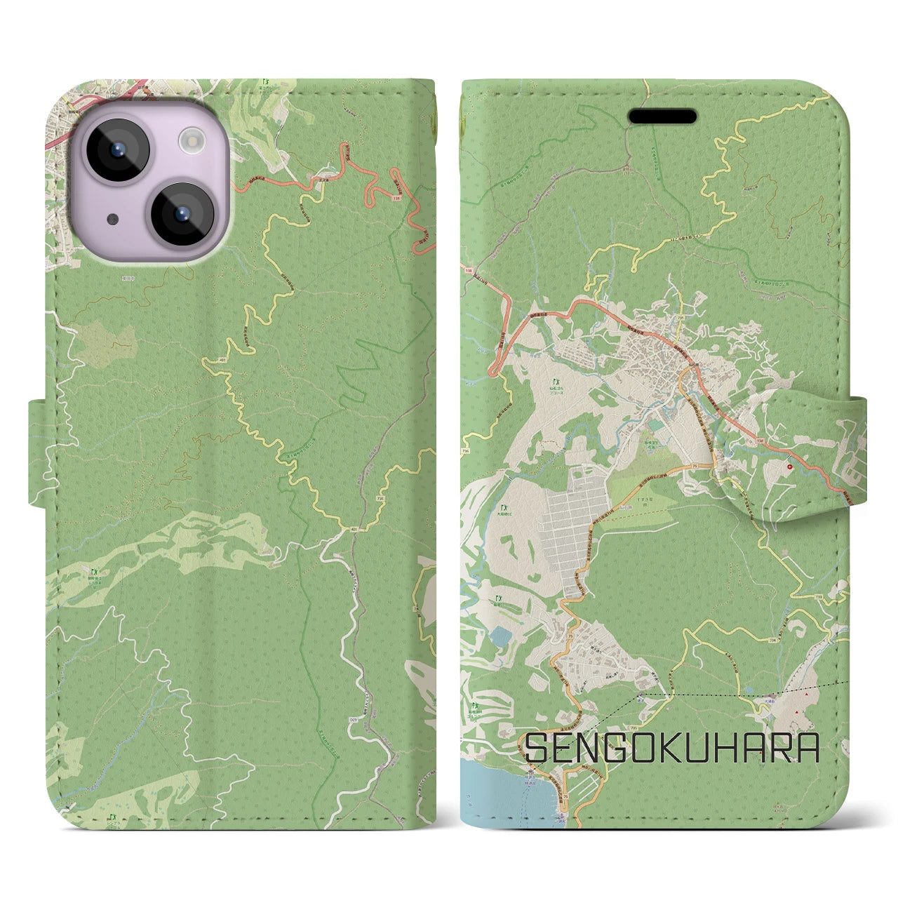 【仙石原(神奈川県)】地図柄iPhoneケース(手帳タイプ)ナチュラル・iPhone 14 用