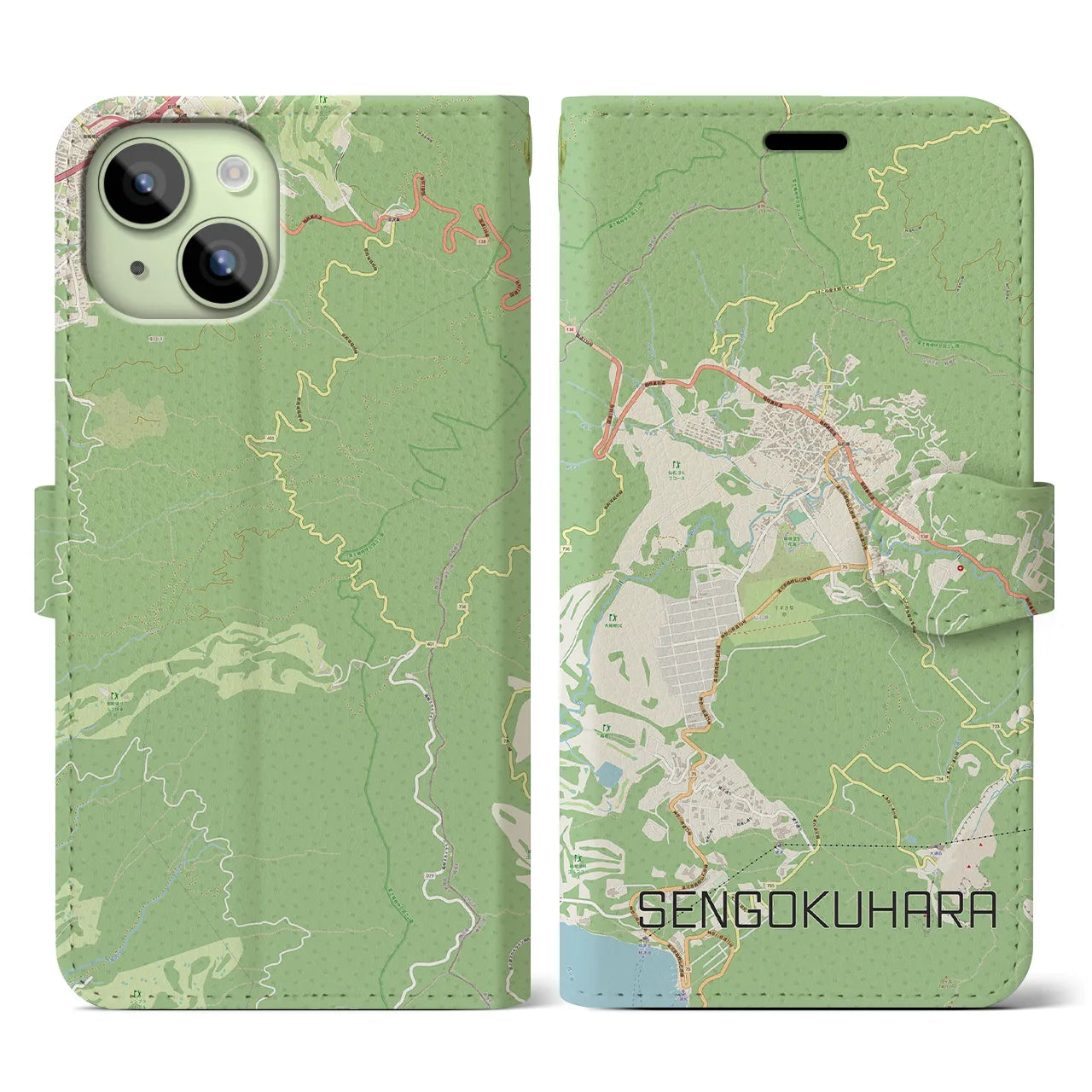 【仙石原(神奈川県)】地図柄iPhoneケース(手帳タイプ)ナチュラル・iPhone 15 用