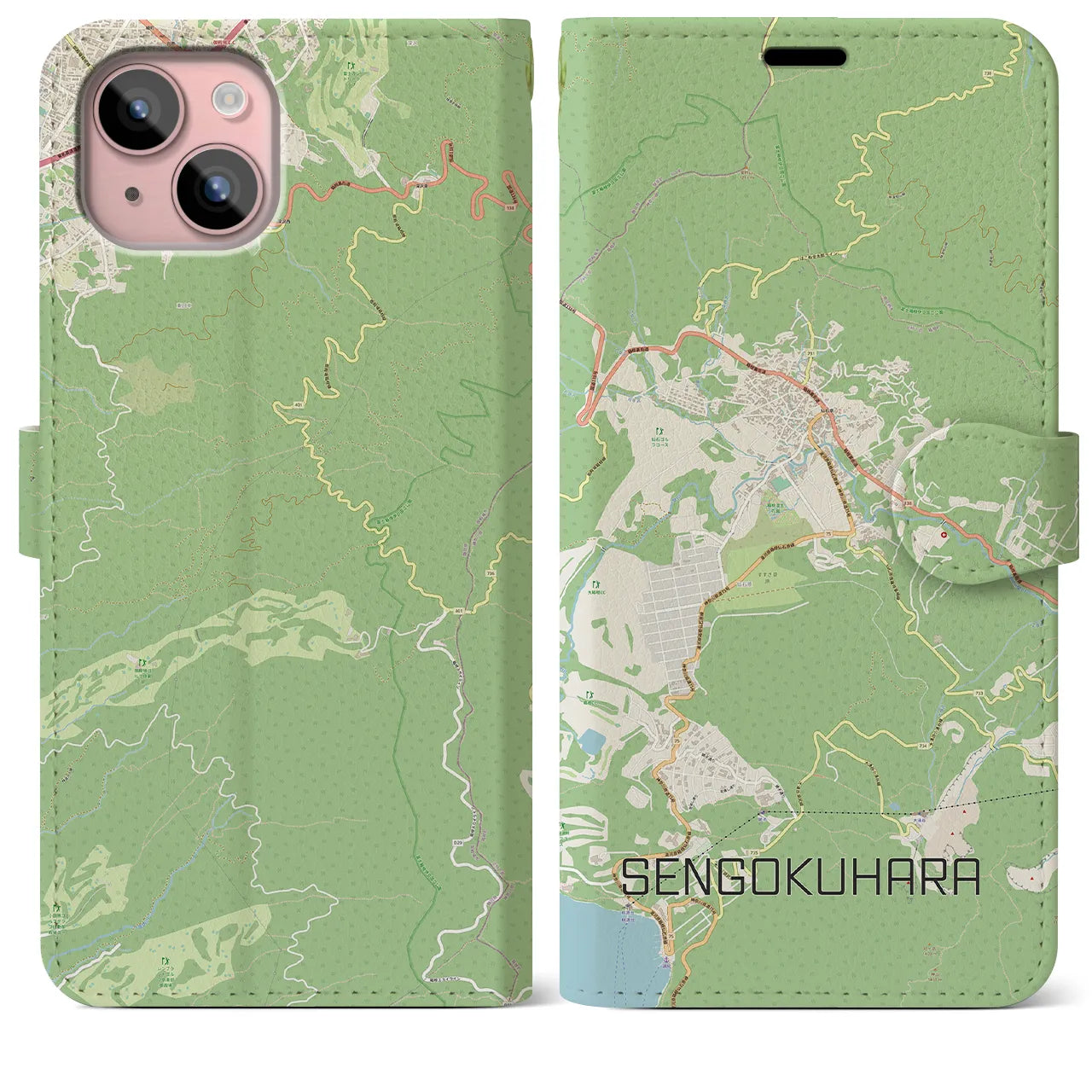 【仙石原(神奈川県)】地図柄iPhoneケース(手帳タイプ)ナチュラル・iPhone 15 Plus 用