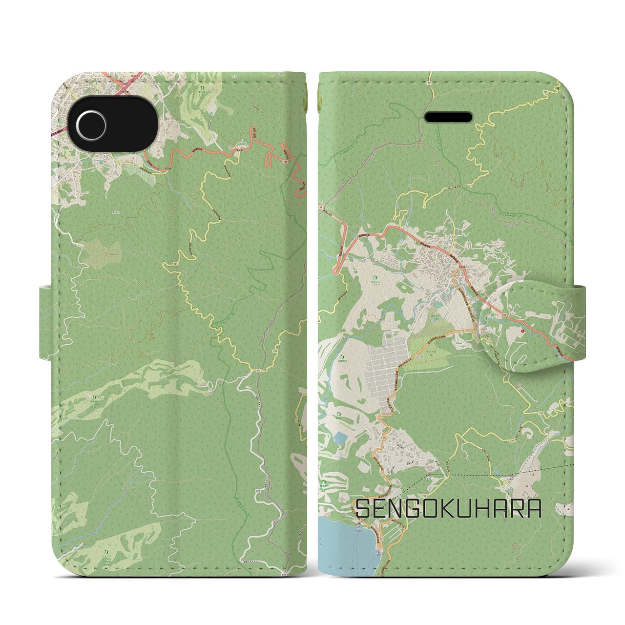 【仙石原(神奈川県)】地図柄iPhoneケース(手帳タイプ)ナチュラル・iPhone SE(第3 / 第2世代) / 8 / 7 / 6s / 6 用
