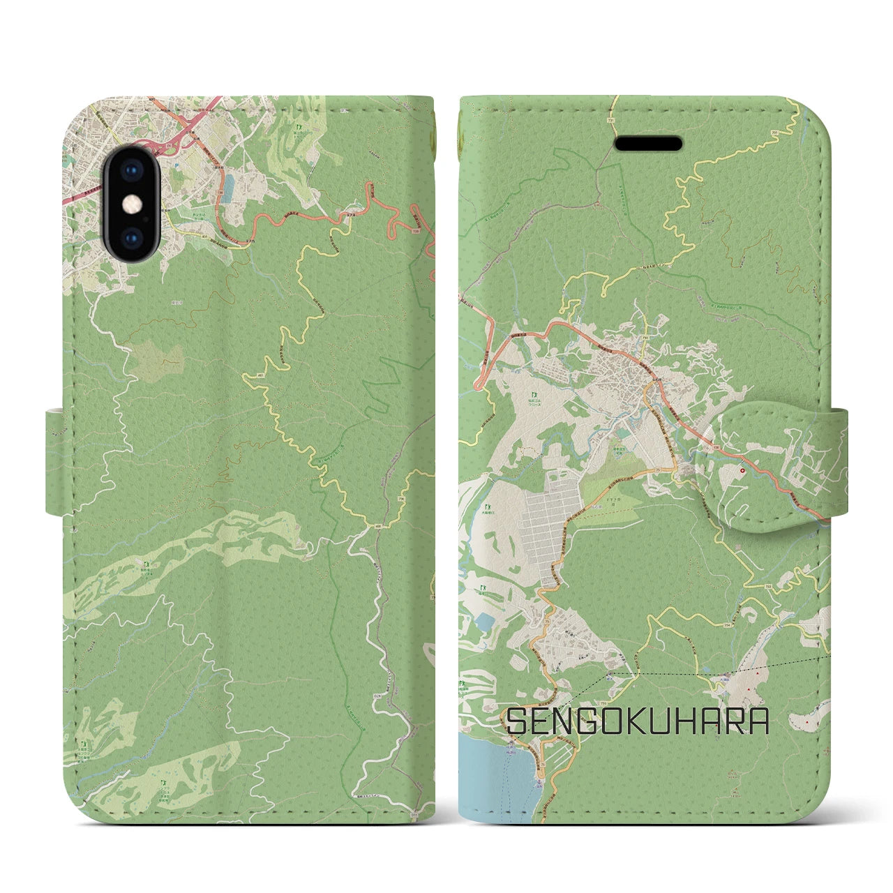 【仙石原(神奈川県)】地図柄iPhoneケース(手帳タイプ)ナチュラル・iPhone XS / X 用