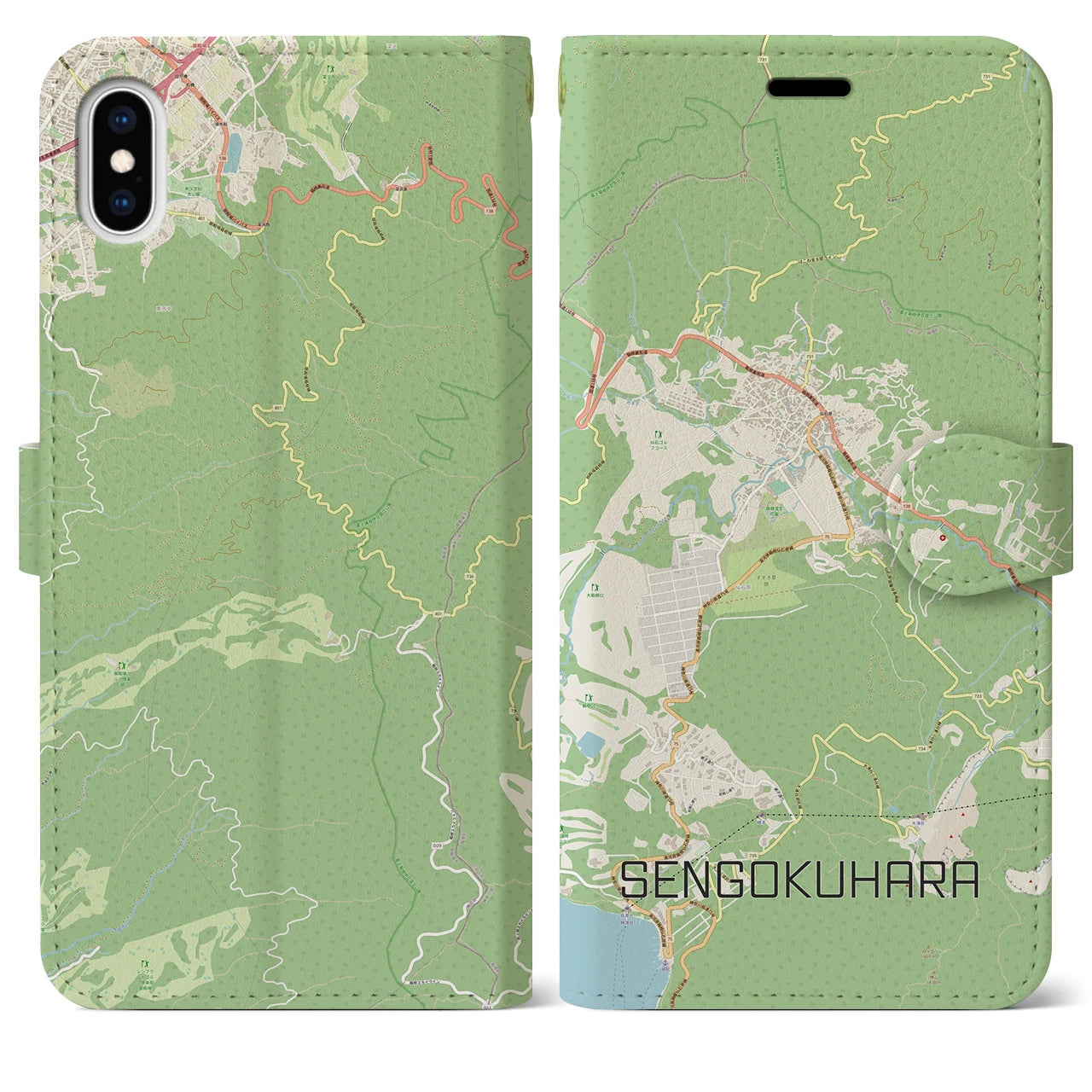 【仙石原(神奈川県)】地図柄iPhoneケース(手帳タイプ)ナチュラル・iPhone XS Max 用