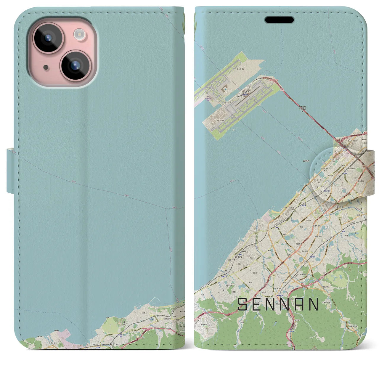 【泉南(大阪府)】地図柄iPhoneケース(手帳タイプ)ナチュラル・iPhone 15 Plus 用