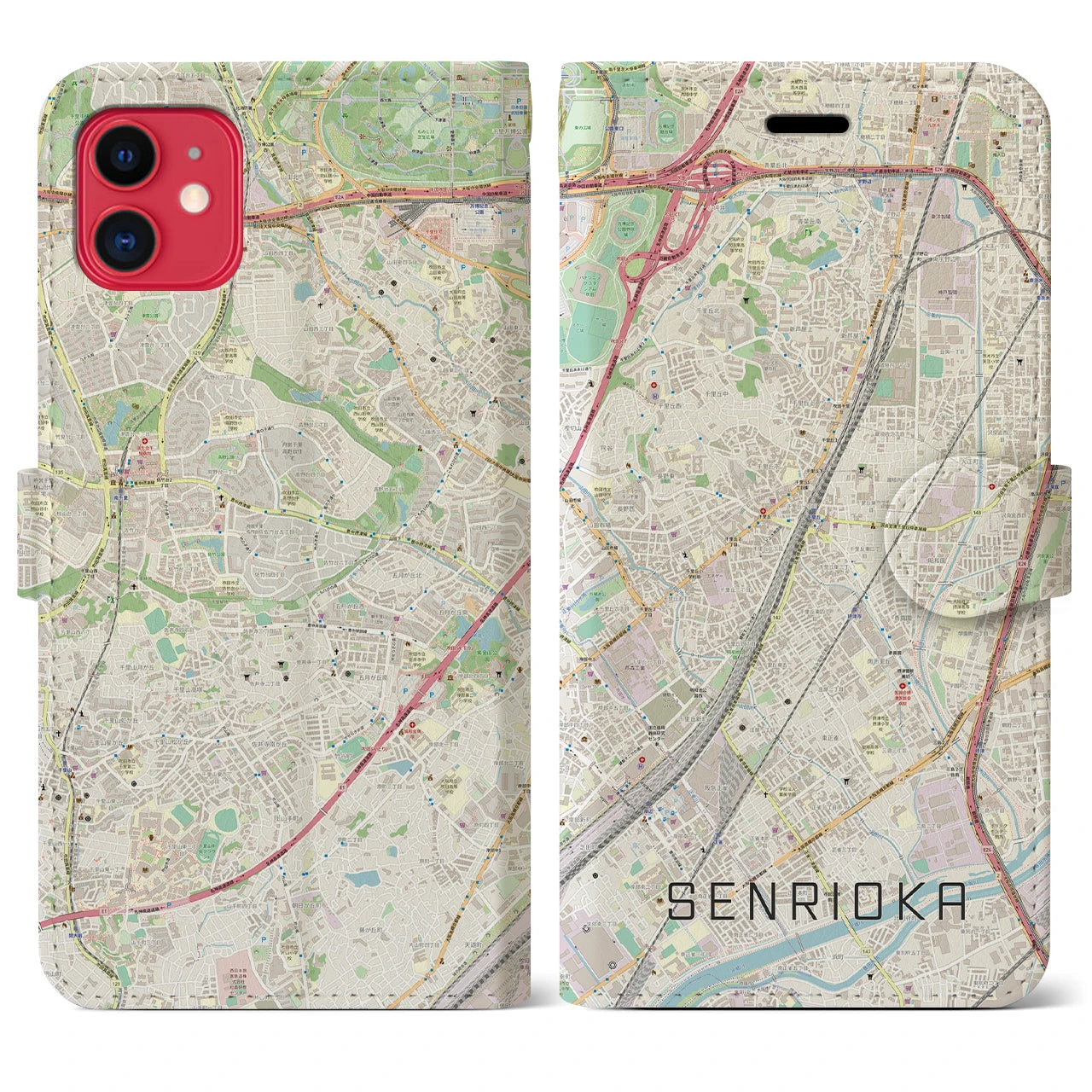 【千里丘(大阪府)】地図柄iPhoneケース(手帳タイプ)ナチュラル・iPhone 11 用