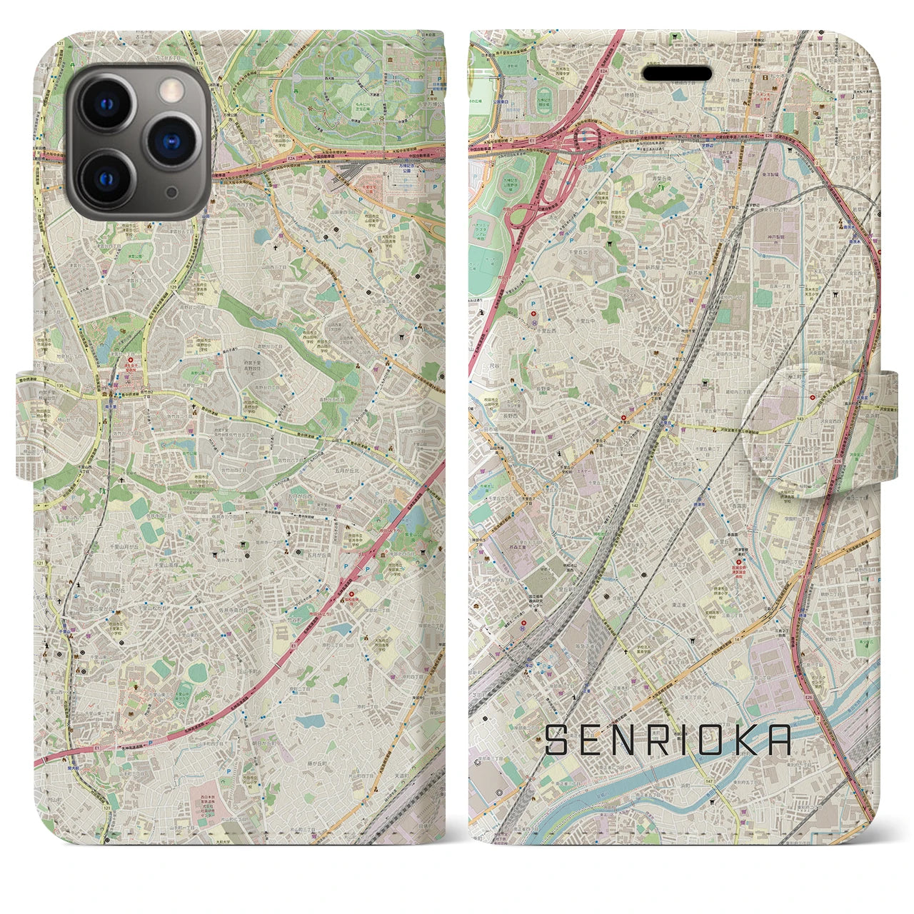 【千里丘(大阪府)】地図柄iPhoneケース(手帳タイプ)ナチュラル・iPhone 11 Pro Max 用