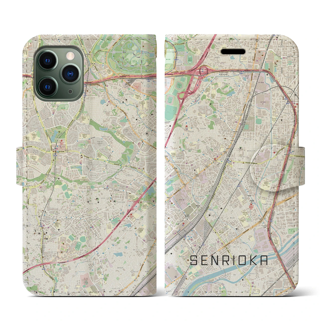 【千里丘(大阪府)】地図柄iPhoneケース(手帳タイプ)ナチュラル・iPhone 11 Pro 用