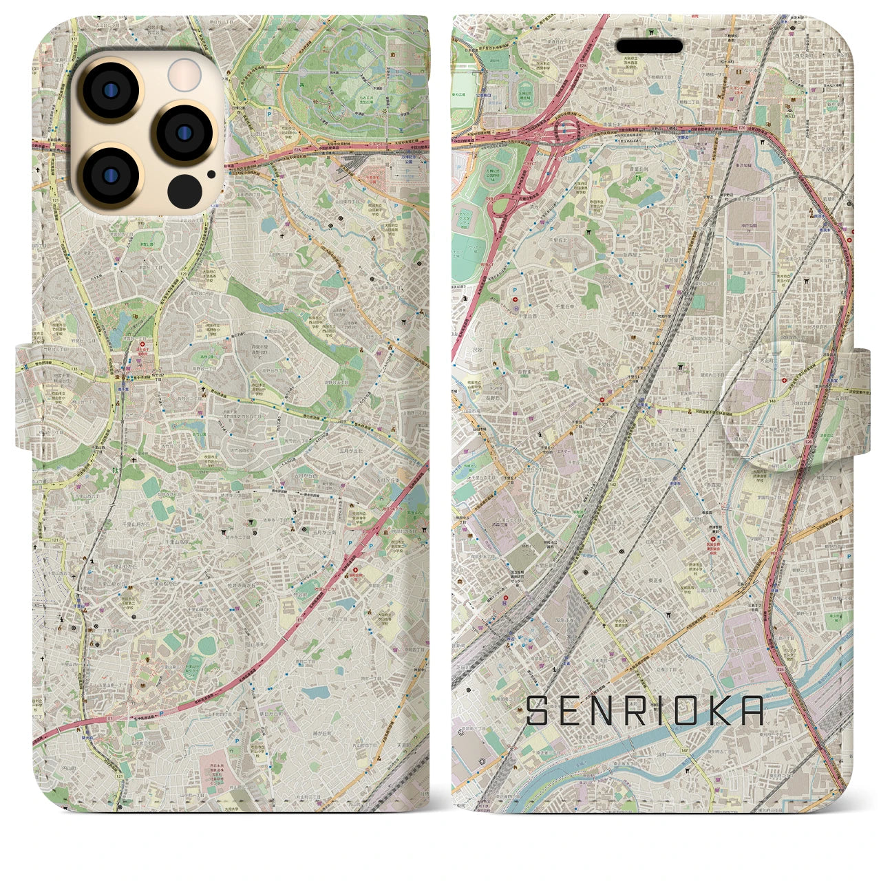 【千里丘(大阪府)】地図柄iPhoneケース(手帳タイプ)ナチュラル・iPhone 12 Pro Max 用