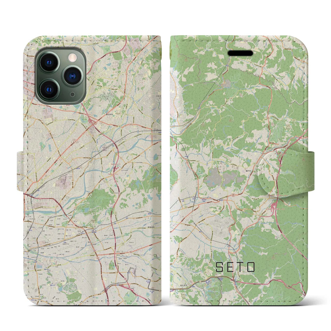 【瀬戸(愛知県)】地図柄iPhoneケース(手帳タイプ)ナチュラル・iPhone 11 Pro 用