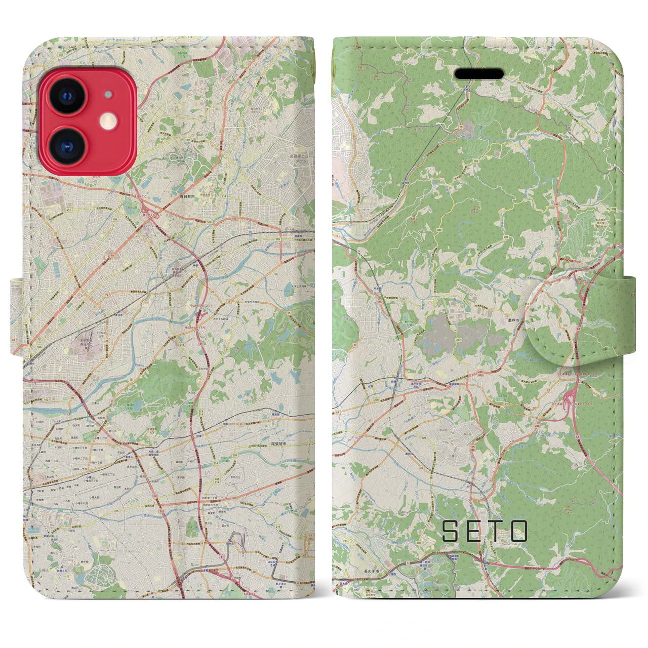 【瀬戸(愛知県)】地図柄iPhoneケース(手帳タイプ)ナチュラル・iPhone 11 用