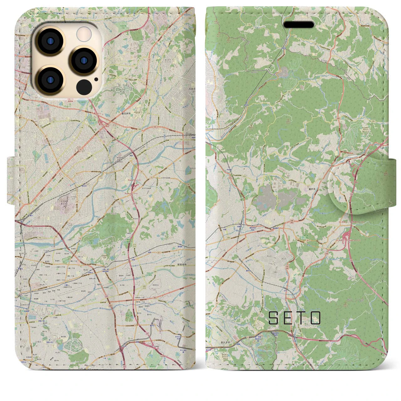 【瀬戸(愛知県)】地図柄iPhoneケース(手帳タイプ)ナチュラル・iPhone 12 Pro Max 用