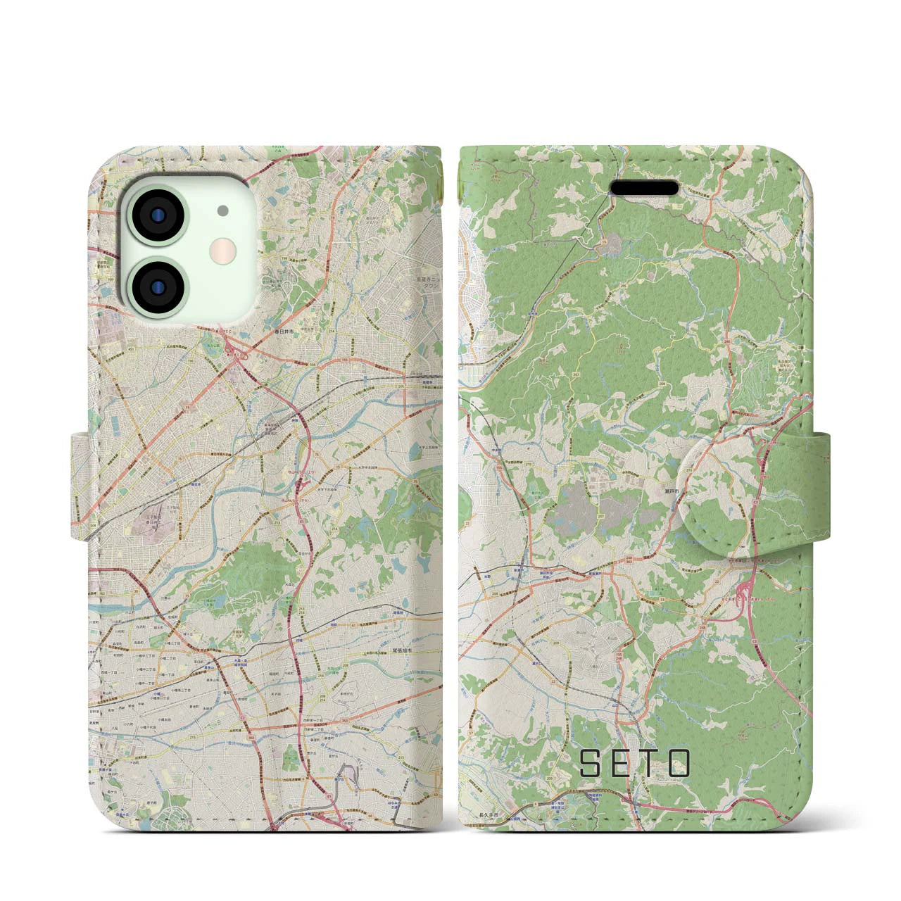 【瀬戸(愛知県)】地図柄iPhoneケース(手帳タイプ)ナチュラル・iPhone 12 mini 用