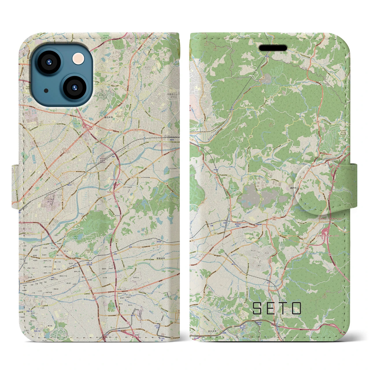 【瀬戸(愛知県)】地図柄iPhoneケース(手帳タイプ)ナチュラル・iPhone 13 用