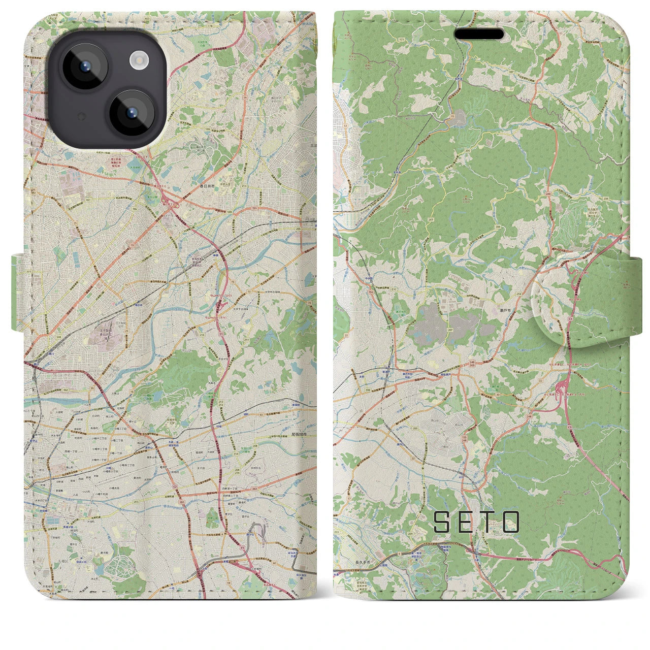 【瀬戸(愛知県)】地図柄iPhoneケース(手帳タイプ)ナチュラル・iPhone 14 Plus 用