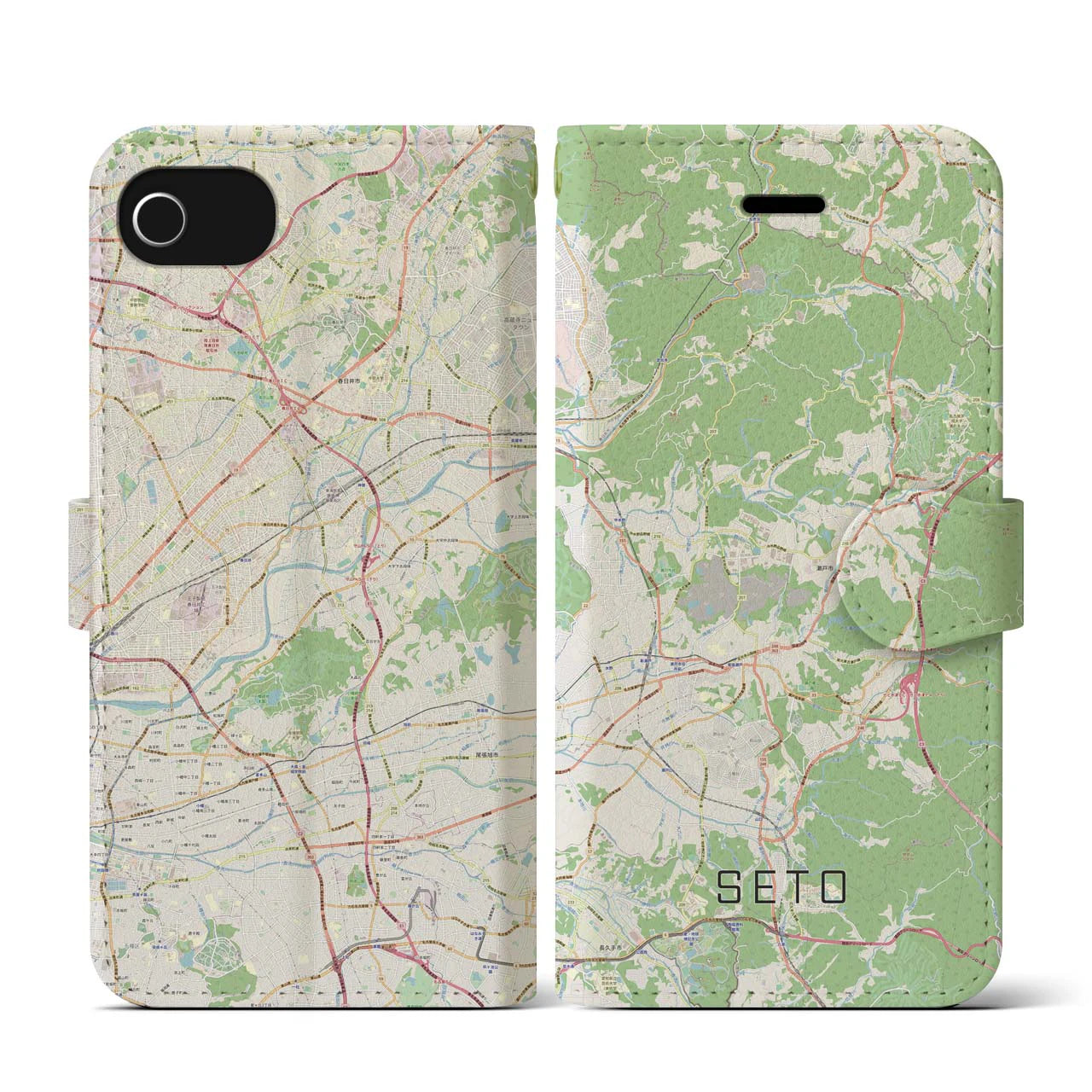 【瀬戸(愛知県)】地図柄iPhoneケース(手帳タイプ)ナチュラル・iPhone SE(第3 / 第2世代) / 8 / 7 / 6s / 6 用