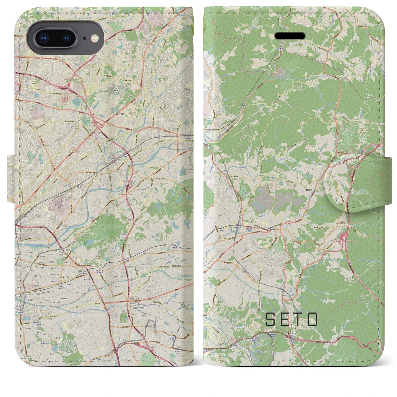 【瀬戸(愛知県)】地図柄iPhoneケース(手帳タイプ)ナチュラル・iPhone 8Plus /7Plus / 6sPlus / 6Plus 用