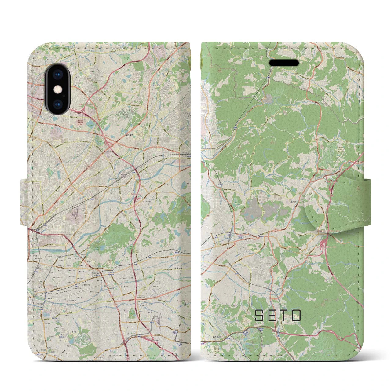 【瀬戸(愛知県)】地図柄iPhoneケース(手帳タイプ)ナチュラル・iPhone XS / X 用