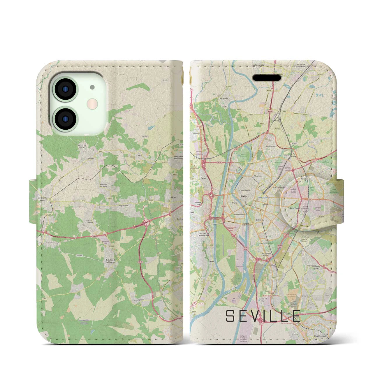 【セビリア(スペイン)】地図柄iPhoneケース(手帳タイプ)ナチュラル・iPhone 12 mini 用