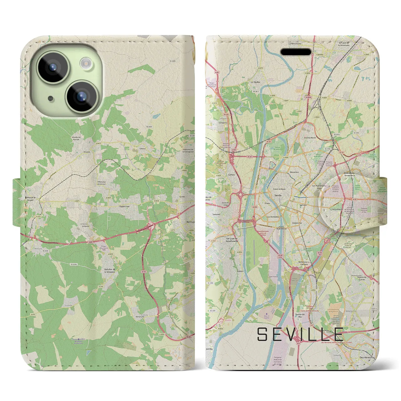 【セビリア(スペイン)】地図柄iPhoneケース(手帳タイプ)ナチュラル・iPhone 15 用