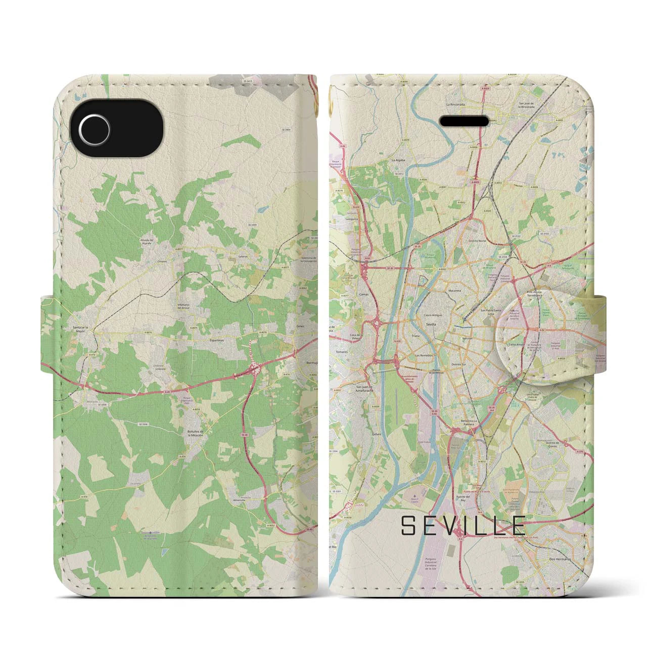 【セビリア(スペイン)】地図柄iPhoneケース(手帳タイプ)ナチュラル・iPhone SE(第3 / 第2世代) / 8 / 7 / 6s / 6 用