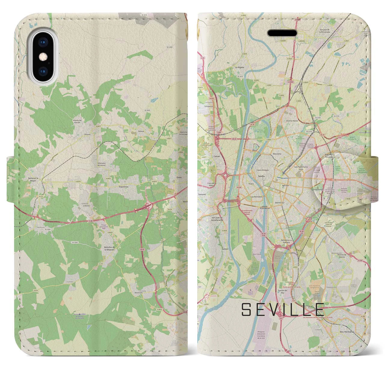 【セビリア(スペイン)】地図柄iPhoneケース(手帳タイプ)ナチュラル・iPhone XS Max 用