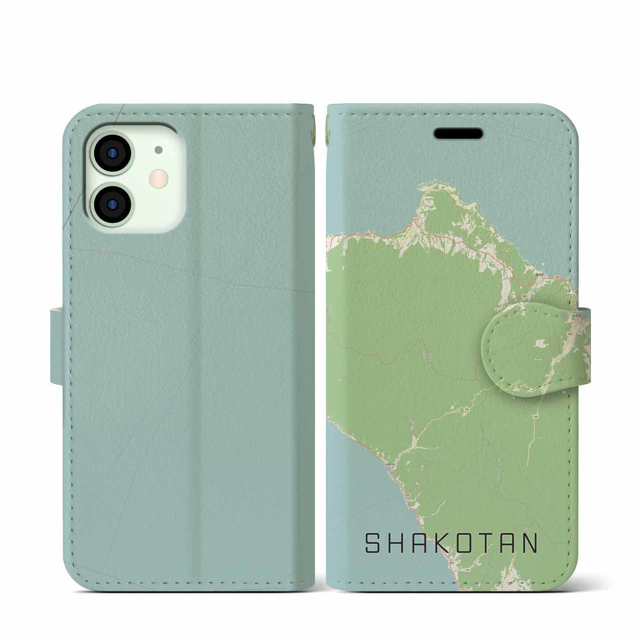 【積丹(北海道)】地図柄iPhoneケース(手帳タイプ)ナチュラル・iPhone 12 mini 用