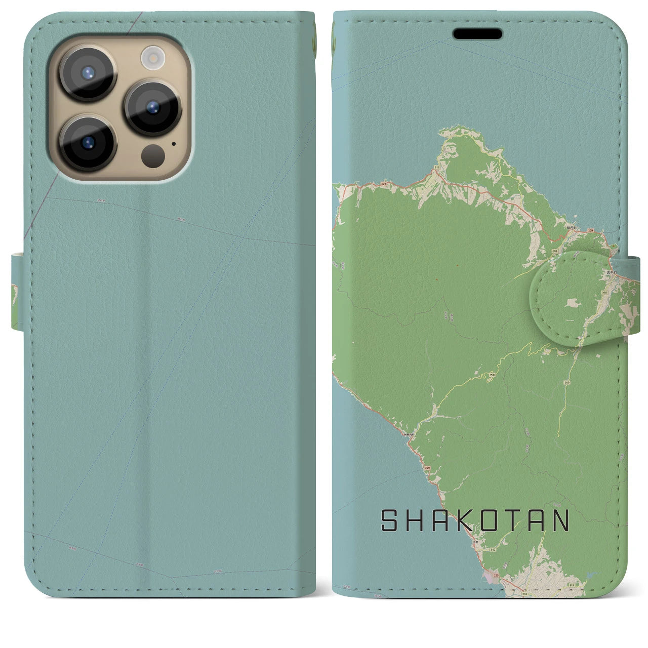 【積丹(北海道)】地図柄iPhoneケース(手帳タイプ)ナチュラル・iPhone 14 Pro Max 用