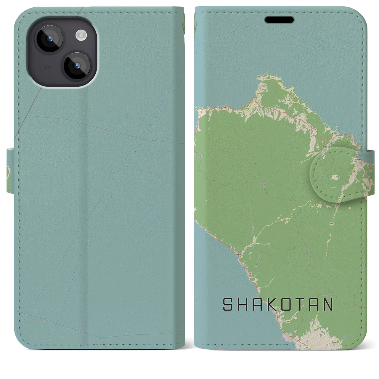 【積丹(北海道)】地図柄iPhoneケース(手帳タイプ)ナチュラル・iPhone 14 Plus 用