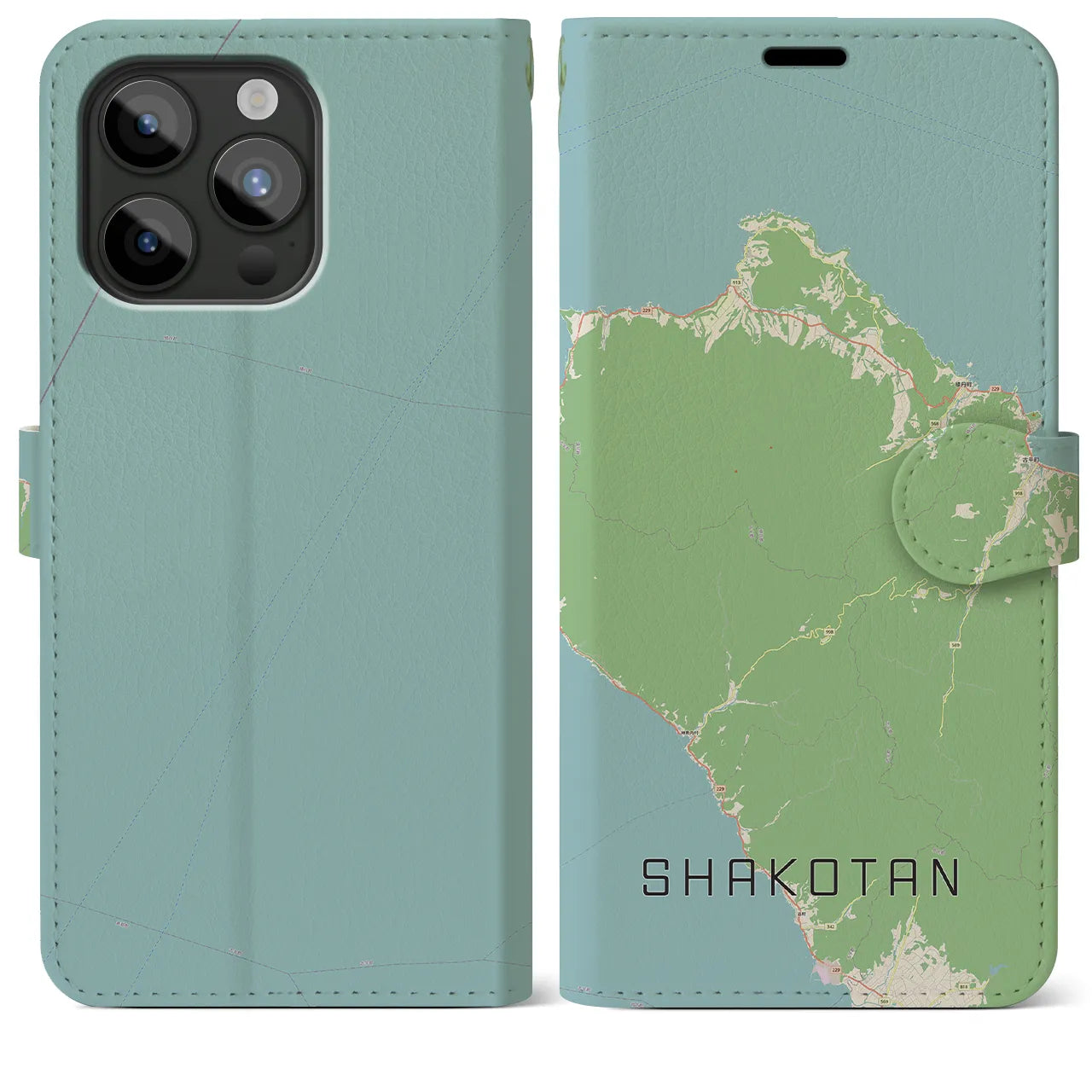 【積丹(北海道)】地図柄iPhoneケース(手帳タイプ)ナチュラル・iPhone 15 Pro Max 用