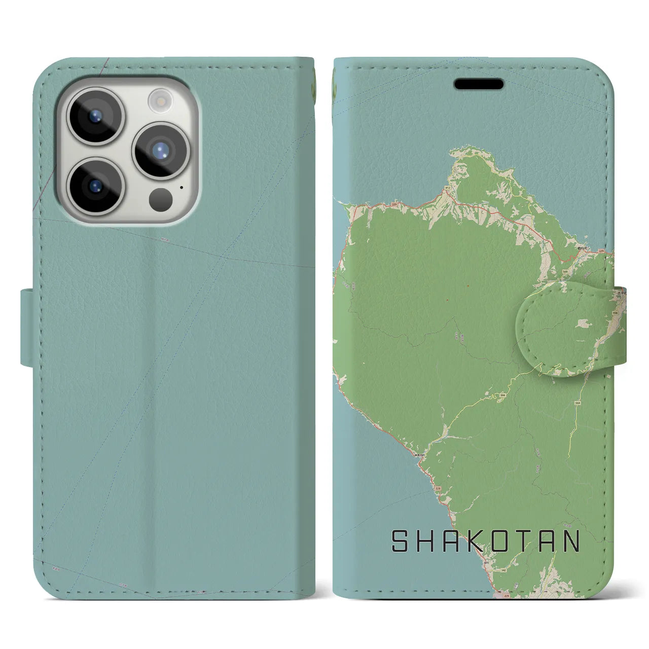 【積丹(北海道)】地図柄iPhoneケース(手帳タイプ)ナチュラル・iPhone 15 Pro 用
