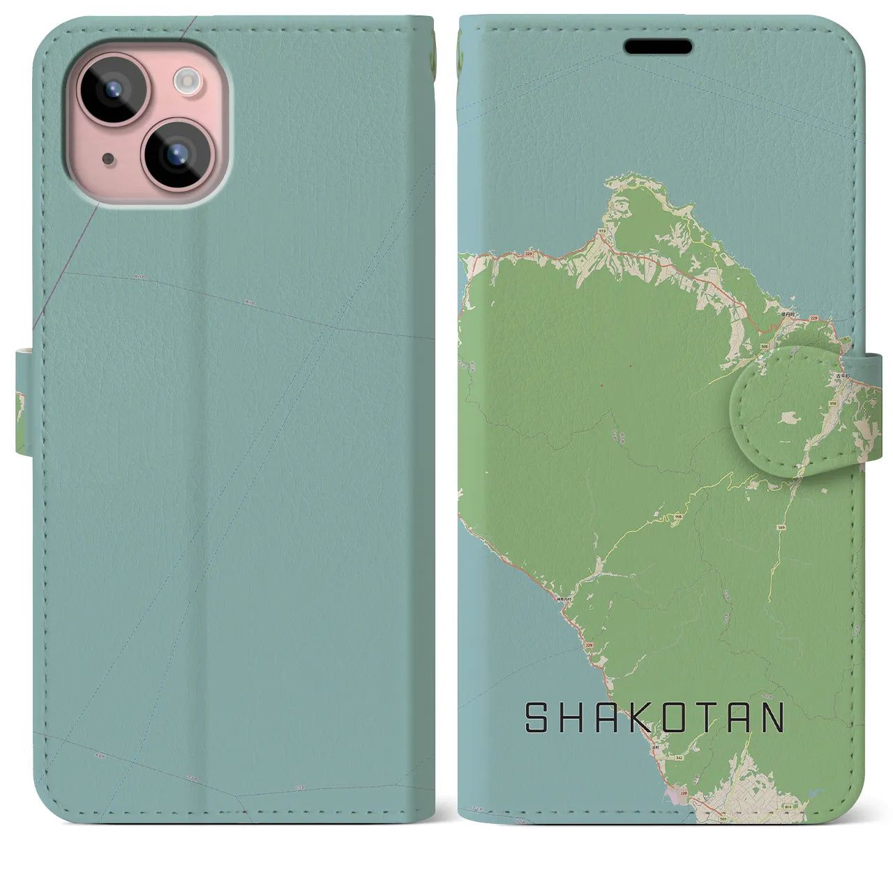 【積丹(北海道)】地図柄iPhoneケース(手帳タイプ)ナチュラル・iPhone 15 Plus 用