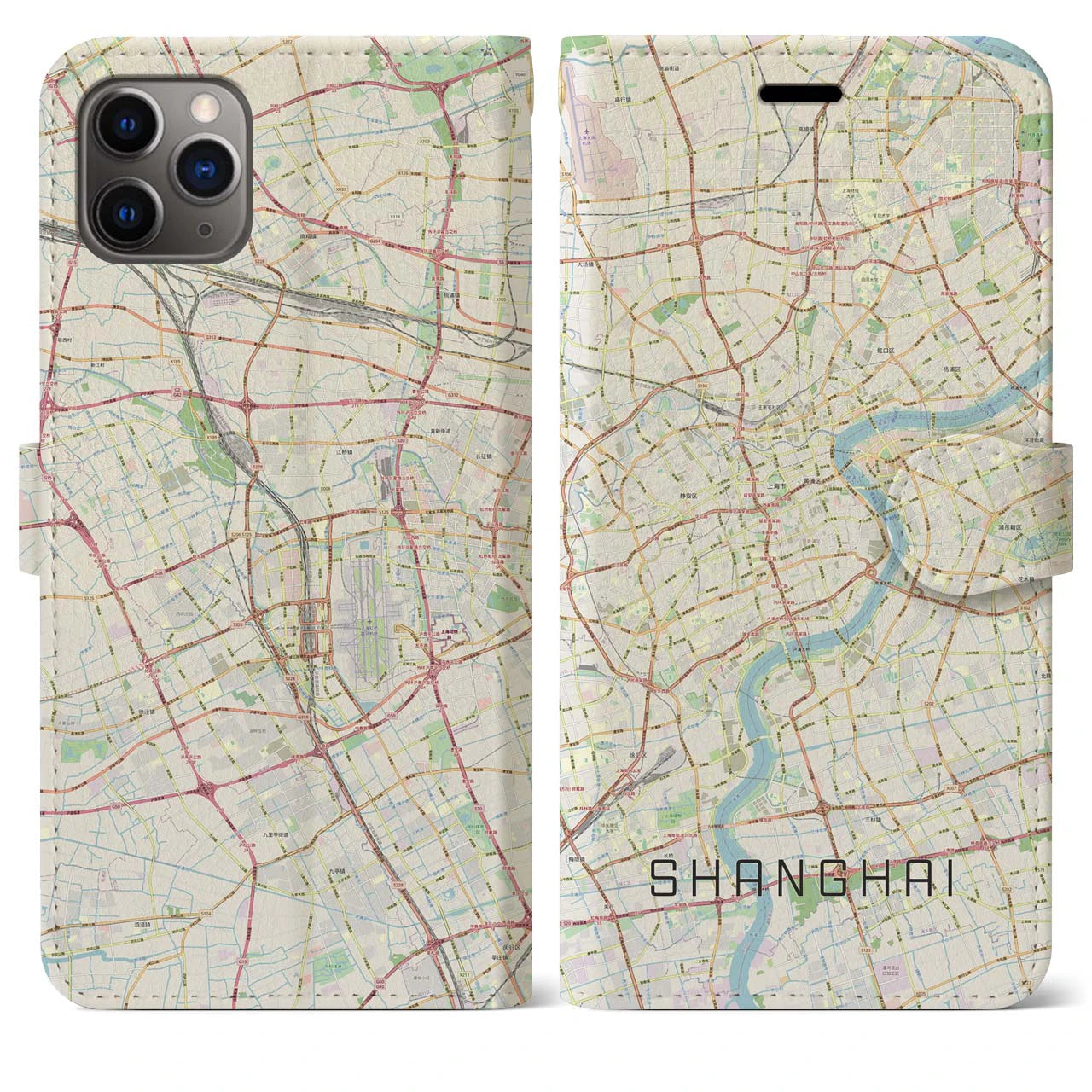 【上海(中華人民共和国)】地図柄iPhoneケース(手帳タイプ)ナチュラル・iPhone 11 Pro Max 用