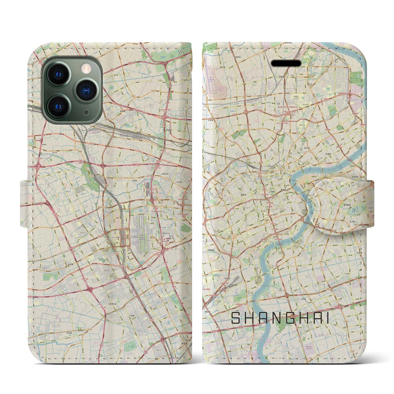 【上海(中華人民共和国)】地図柄iPhoneケース(手帳タイプ)ナチュラル・iPhone 11 Pro 用