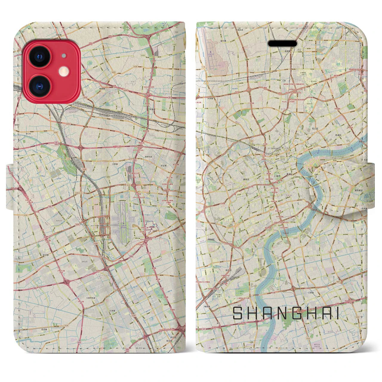 【上海(中華人民共和国)】地図柄iPhoneケース(手帳タイプ)ナチュラル・iPhone 11 用